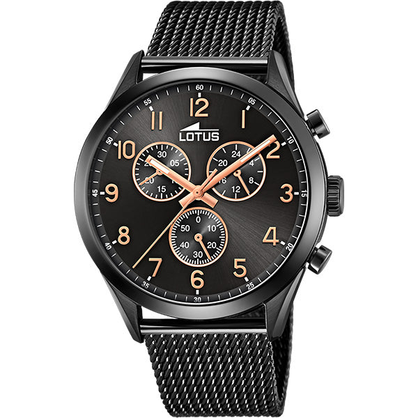 MONTRE LOTUS MINIMALIST 18639/1 NOIR, BRACELET EN ACIER, HOMME