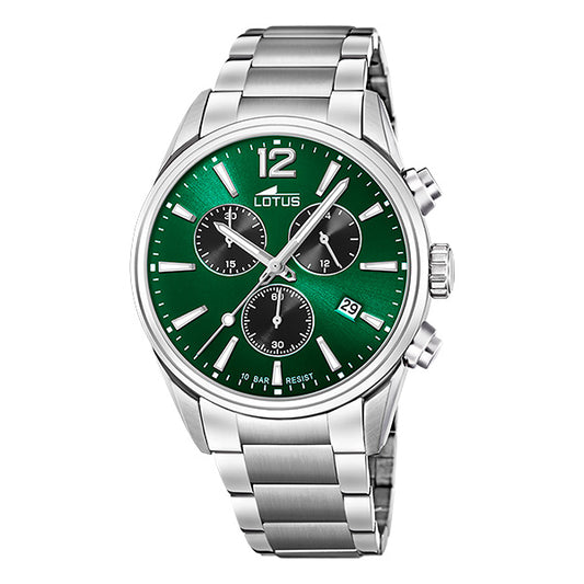 MONTRE LOTUS CHRONO 18690/4 VERT, BRACELET EN ACIER INOXYDABLE 316L, HOMME