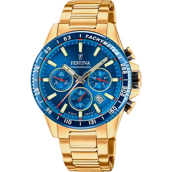 FESTINA TIMELESS CHRONOGRAPH WATCH F20634/3 BLUE STAINLESS STEEL 316L STRAP, Homme